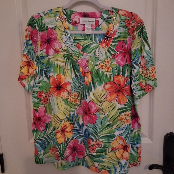 Alfred Dunner Tops - Alfred Dunner Tropical Floral Blouse - Pink, Orange, Green